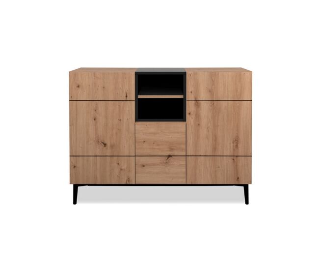 Aparador 3 puertas 2 baldas 120 cm - acabado madera y negro