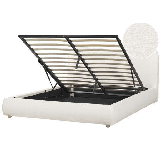 Cama baú Bouclé BLAGNAC 160 x 200 cm Branco creme