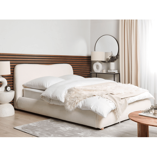 Cama baú Bouclé BLAGNAC 160 x 200 cm Branco creme