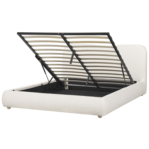 Cama baú Bouclé BLAGNAC 160 x 200 cm Branco creme