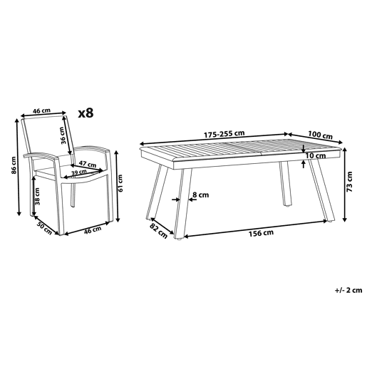Conjunto de refeições de jardim 8 lugares PERETA Metal Cinzento