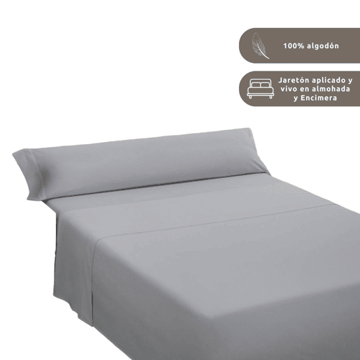Conjunto de lençóis lisos 100% algodão cinza para cama de 180cm Donegal Collections