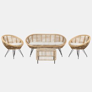 Conjunto de jardim com mesa 4 lugares MARATEACESENATICO Rattan Natural
