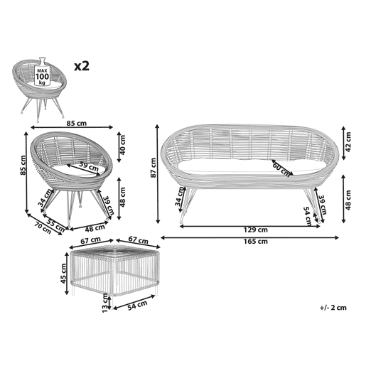 Conjunto de jardim com mesa 4 lugares MARATEACESENATICO Rattan Natural
