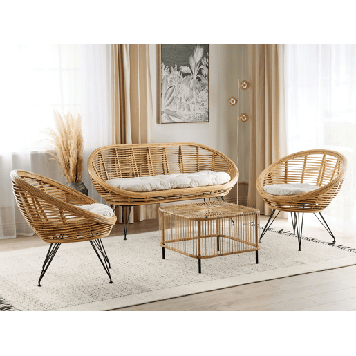 Conjunto de jardim com mesa 4 lugares MARATEACESENATICO Rattan Natural