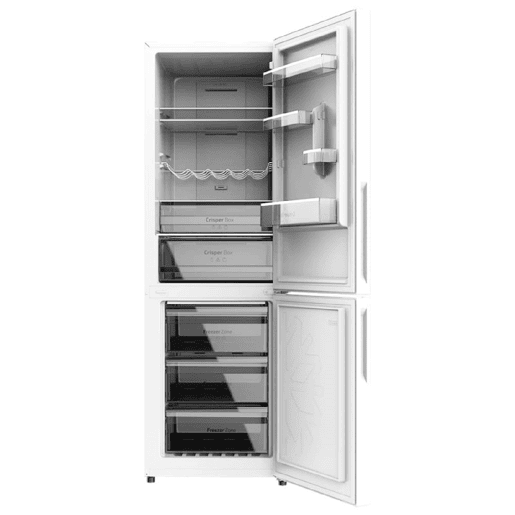 Cecotec Frigorífico Combi White Glass com capacidade de 322 l, 185 cm de altura e 60 cm de largura, Motor Inverter Plus, classe D, com sistema Multi Air Flow, Total No Frost e 2 gavetas para produtos frescos, adaptável a todas as suas necessidades.