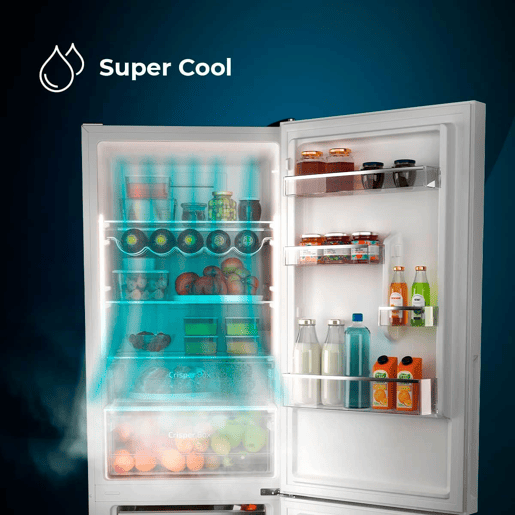 Cecotec Frigorífico Combi White Glass com capacidade de 322 l, 185 cm de altura e 60 cm de largura, Motor Inverter Plus, classe D, com sistema Multi Air Flow, Total No Frost e 2 gavetas para produtos frescos, adaptável a todas as suas necessidades.