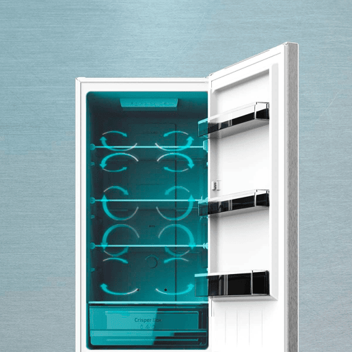 Cecotec Frigorífico Combi Inox com capacidade de 250 l, 180 cm de altura e 55 cm de largura, classe E, com sistema Multi Air Flow, Total No Frost e gaveta para produtos frescos, adaptável a todas as suas necessidades.
