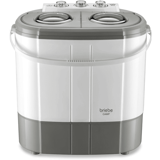 Briebe WM1140 Mini Máquina de Lavar Roupa Portátil com Centrifugadora, Ideal para Campismo, 3Kg, 2 Compartimentos, 190 , Cinza branco