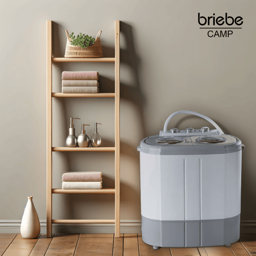 Briebe WM1140 Mini Máquina de Lavar Roupa Portátil com Centrifugadora, Ideal para Campismo, 3Kg, 2 Compartimentos, 190 , Cinza branco