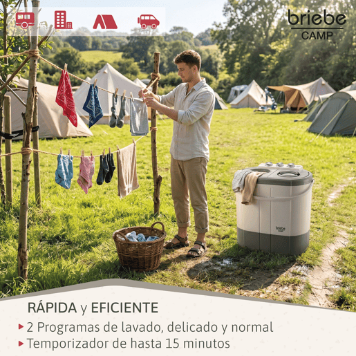 Briebe WM1140 Mini Máquina de Lavar Roupa Portátil com Centrifugadora, Ideal para Campismo, 3Kg, 2 Compartimentos, 190 , Cinza branco