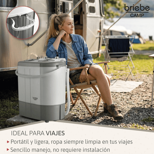 Briebe WM1140 Mini Máquina de Lavar Roupa Portátil com Centrifugadora, Ideal para Campismo, 3Kg, 2 Compartimentos, 190 , Cinza branco