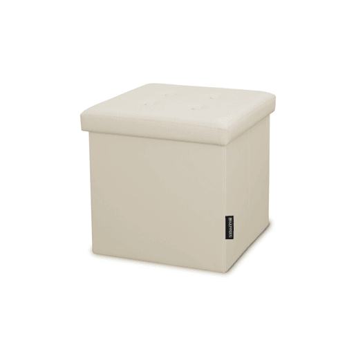 Tamborete Armazenagem 38x38x38. Baúl Alcochoado e dobrável na Cor Bege 38x38x38 HAPPERS