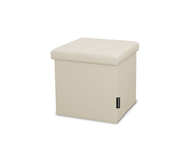 Taburete almacenaje 38x38x38. baúl acolchado y plegable en color beige 38x38x38 happers