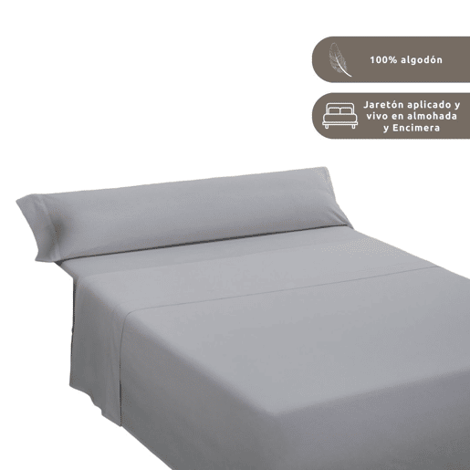 Conjunto de lençóis lisos 100% algodão cinza para cama de 150cm Donegal Collections