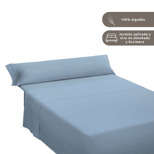 Conjunto de lençóis lisos 100% algodão azul para cama de 135cm Donegal Collections