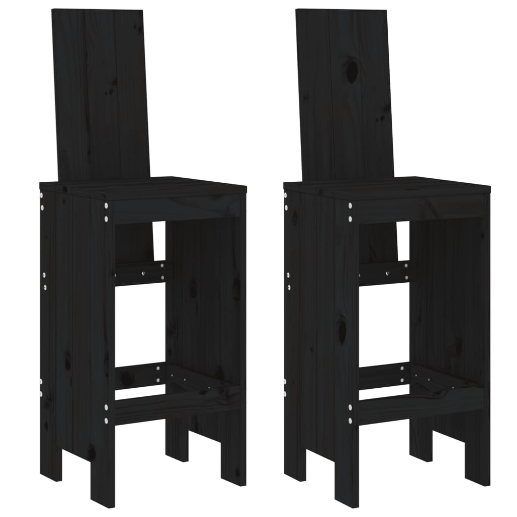 Taburetes de cocina 2 unidades madera maciza pino negro 40x42x120 cm