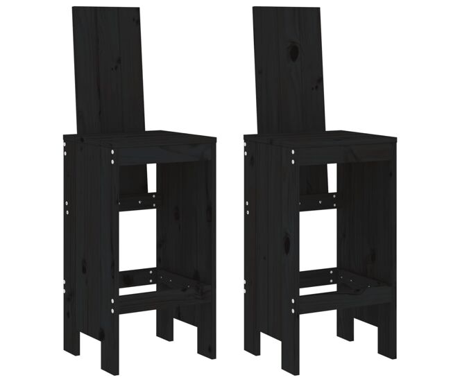 Taburetes de cocina 2 unidades madera maciza pino negro 40x42x120 cm