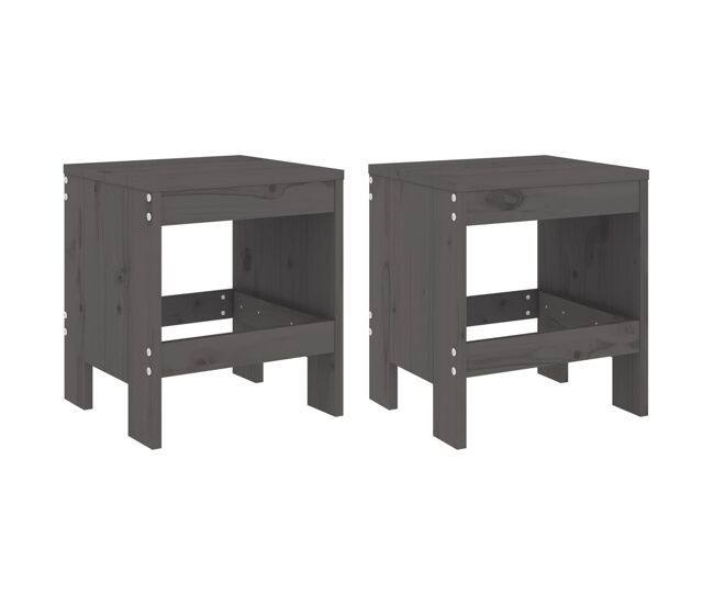 Taburetes de jardin 2 unidades madera maciza pino gris 40x36x45 cm