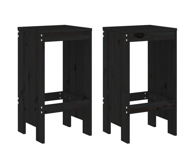 Taburetes de cocina 2 unidades madera maciza pino negro 40x36x75 cm