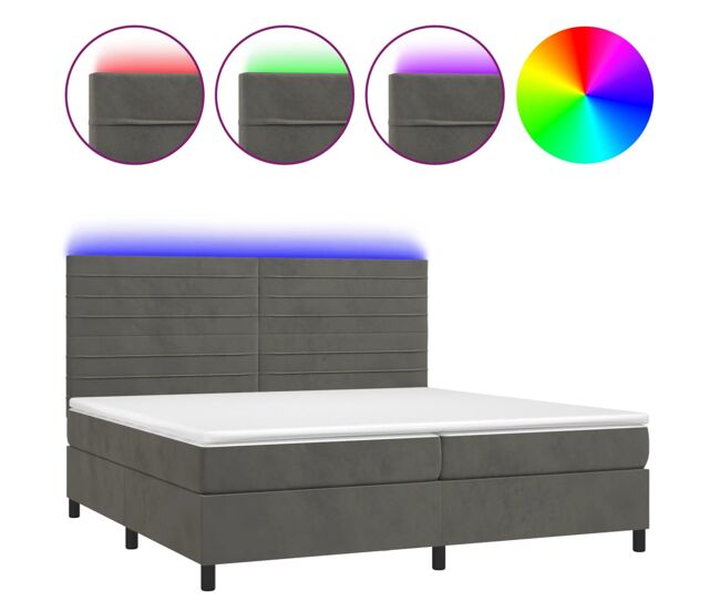 Cama box spring LED terciopelo - Rayas horizontales 200x200