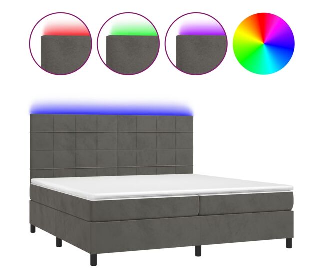 Cama box spring colchón y led terciopelo gris oscuro 200x200 cm bloques con cuadros