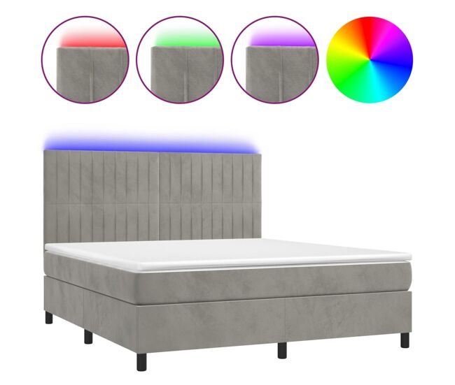 Cama box spring LED terciopelo - Rayas verticales 160x200
