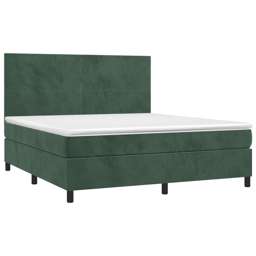 Cama box spring colchón y led terciopelo verde oscuro 160x200cm diseño plano