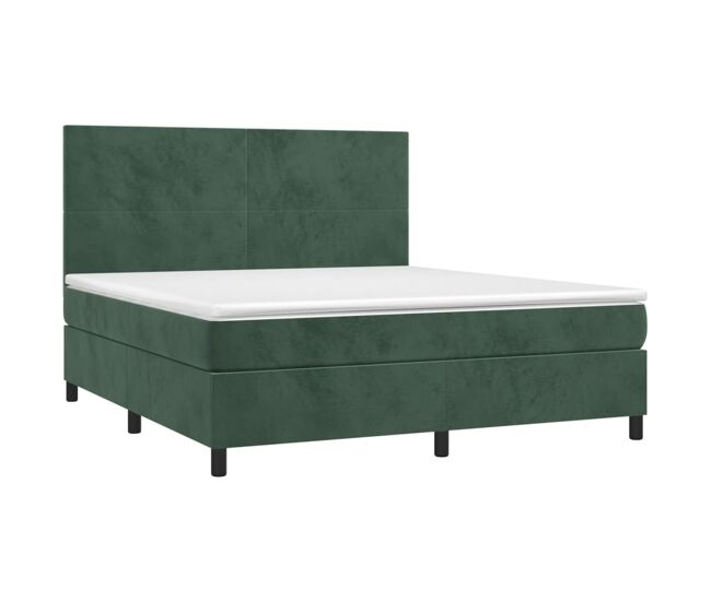 Cama box spring colchón y led terciopelo verde oscuro 160x200cm diseño plano