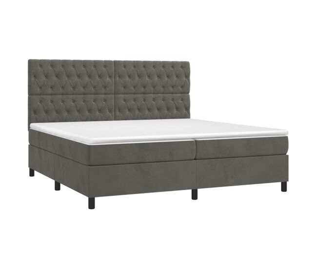 Cama box spring colchón y led terciopelo gris oscuro 200x200 cm diseño de botones