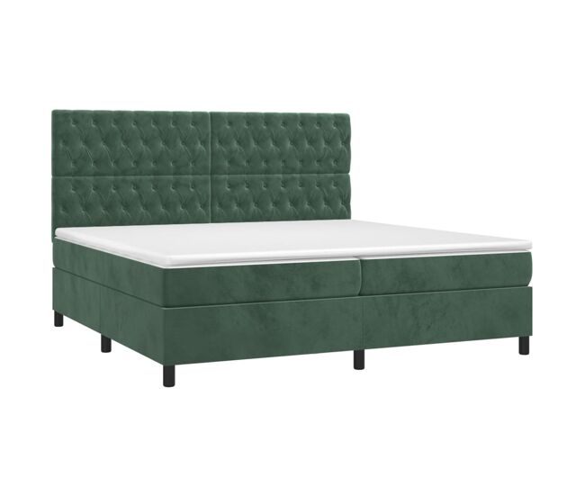 Cama box spring colchón y led terciopelo verde oscuro 200x200cm diseño de botones