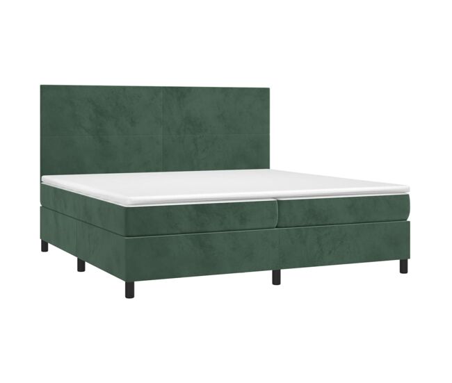 Cama box spring colchón y led terciopelo verde oscuro 200x200cm diseño plano