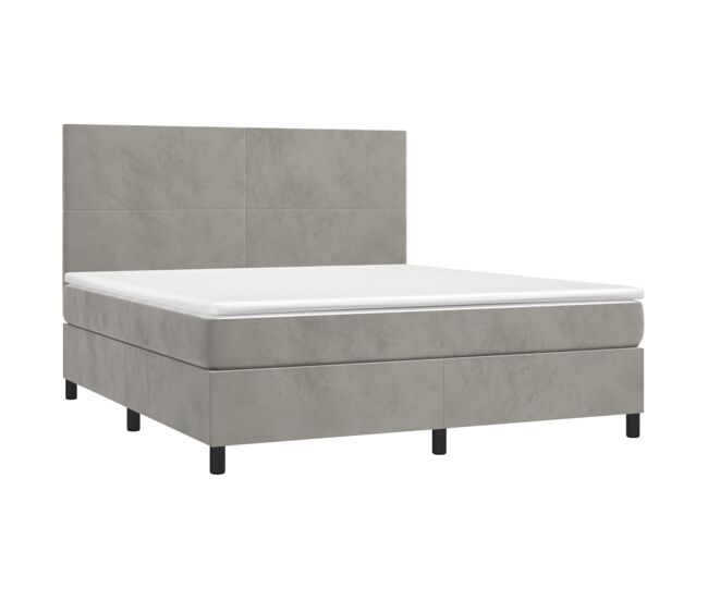 Cama box spring colchón y led terciopelo gris claro 160x200 cm diseño plano