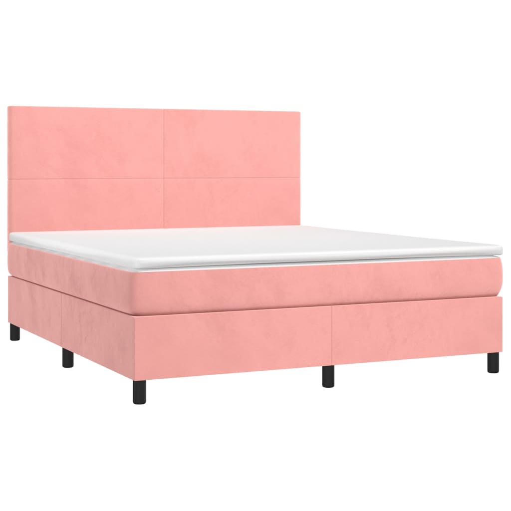 Cama box spring colchón y led terciopelo rosa 160x200 cm diseño plano
