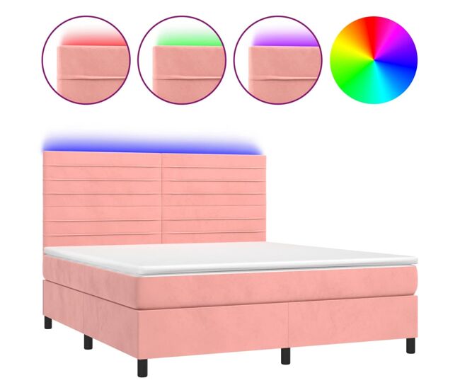 Cama box spring colchón y led terciopelo rosa 180x200 cm rayas horizontales