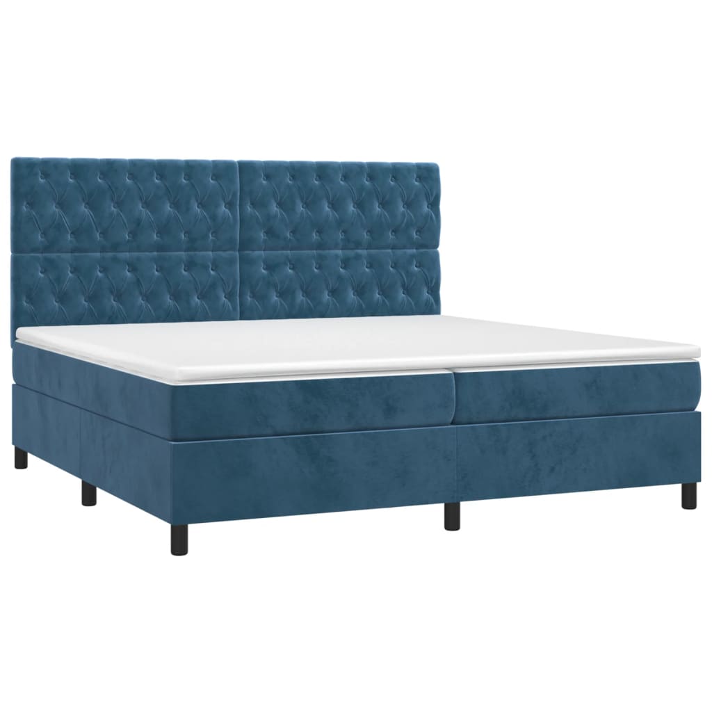 cama box spring colchon y led terciopelo azul oscuro 200x200 cm diseno de botones