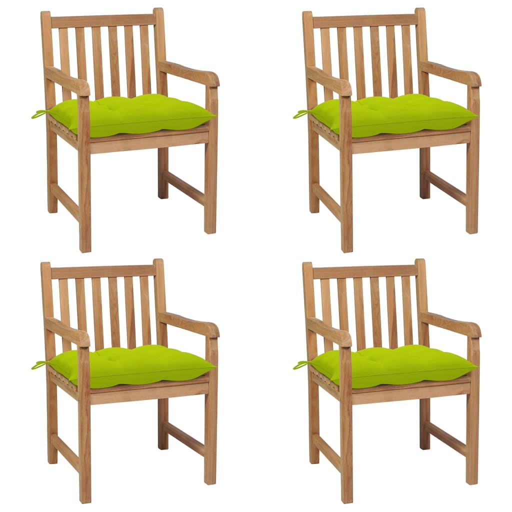 Sillas de jardin 4 unidades madera de teca y cojines verde brillante