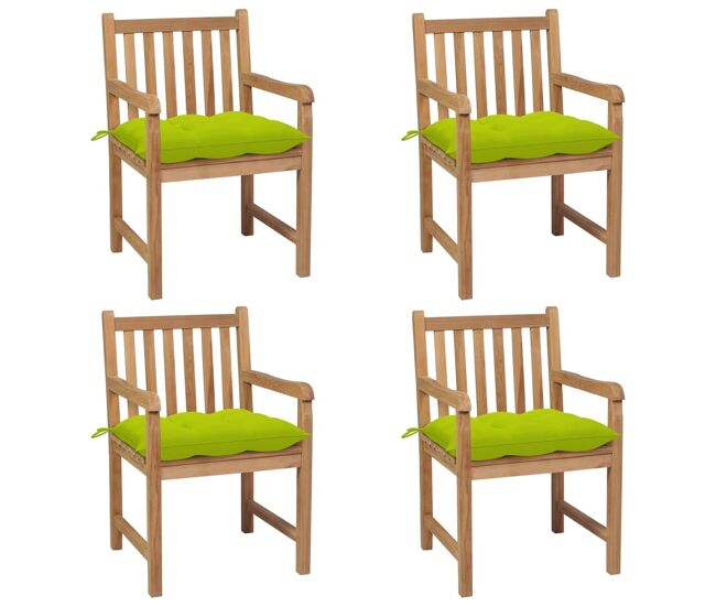 Sillas de jardin 4 unidades madera de teca y cojines verde brillante