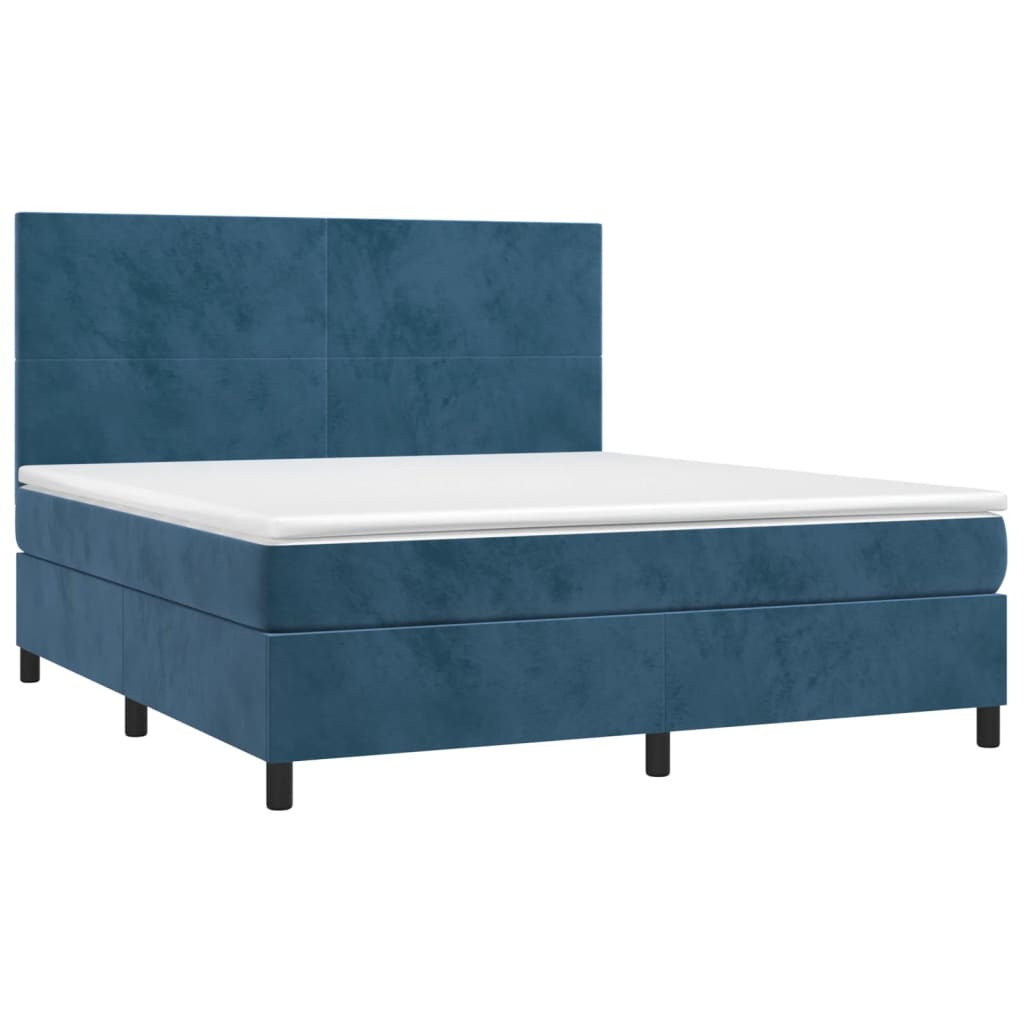 Cama box spring colchón y led terciopelo azul oscuro 160x200 cm diseño plano