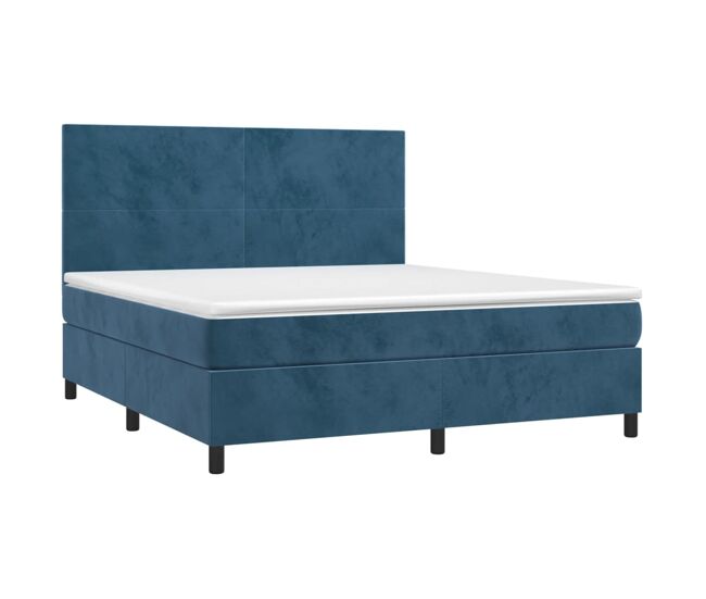 Cama box spring colchón y led terciopelo azul oscuro 160x200 cm diseño plano
