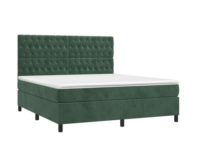 Cama box spring colchón y led terciopelo verde oscuro 160x200cm diseño de botones