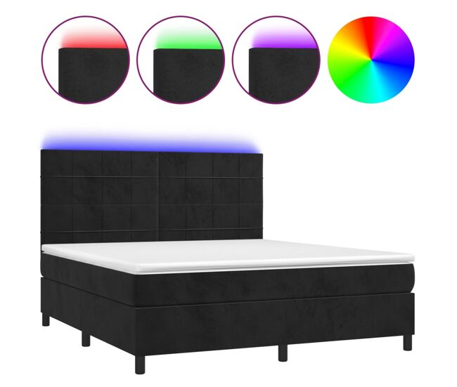 Cama box spring colchón y led terciopelo negro 160x200 cm bloques con cuadros