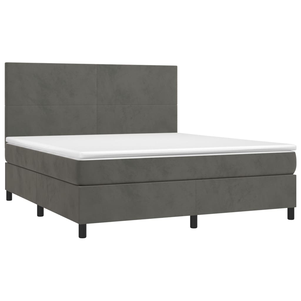 Cama box spring colchón y led terciopelo gris oscuro 160x200 cm diseño plano