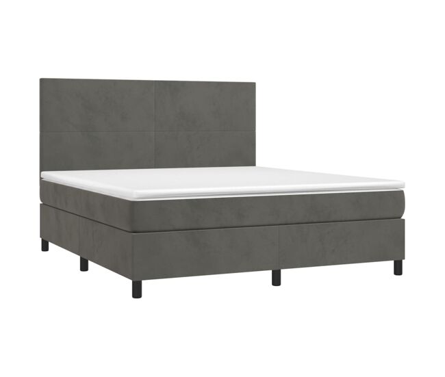 Cama box spring colchón y led terciopelo gris oscuro 160x200 cm diseño plano