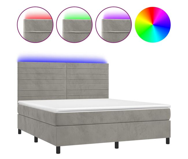 Cama box spring LED terciopelo - Rayas horizontales 180x200