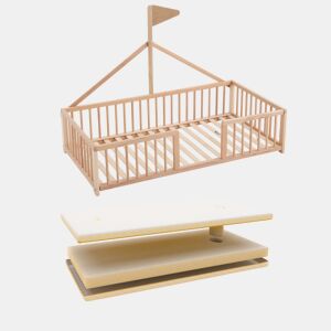 Cama tepee Apache Wonderland Montessori 140x70 em madeira de faia e cor natural + colchão higiénico Ternum