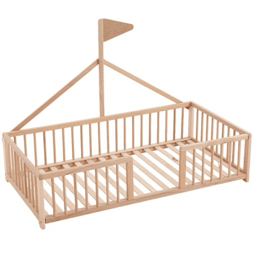 Cama tepee Apache Wonderland Montessori 140x70 em madeira de faia e cor natural + colchão higiénico Ternum