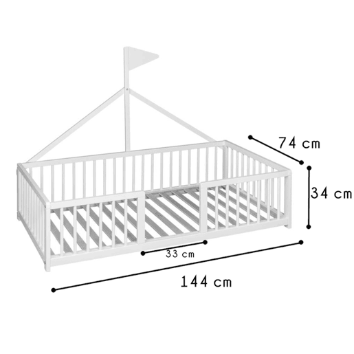Cama tepee Apache Wonderland Montessori 140x70 em madeira de faia e cor natural + colchão higiénico Ternum
