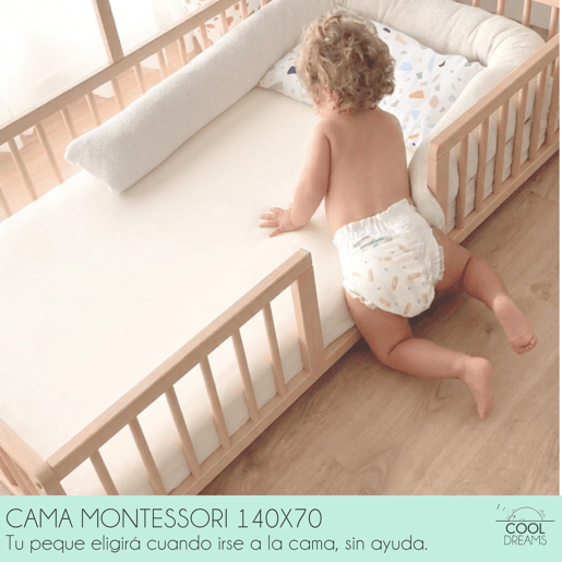 Cama tepee Apache Wonderland Montessori 140x70 em madeira de faia e cor natural