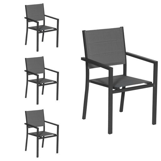 Juego de 4 sillas tapizadas de aluminio antracita - textileno gris